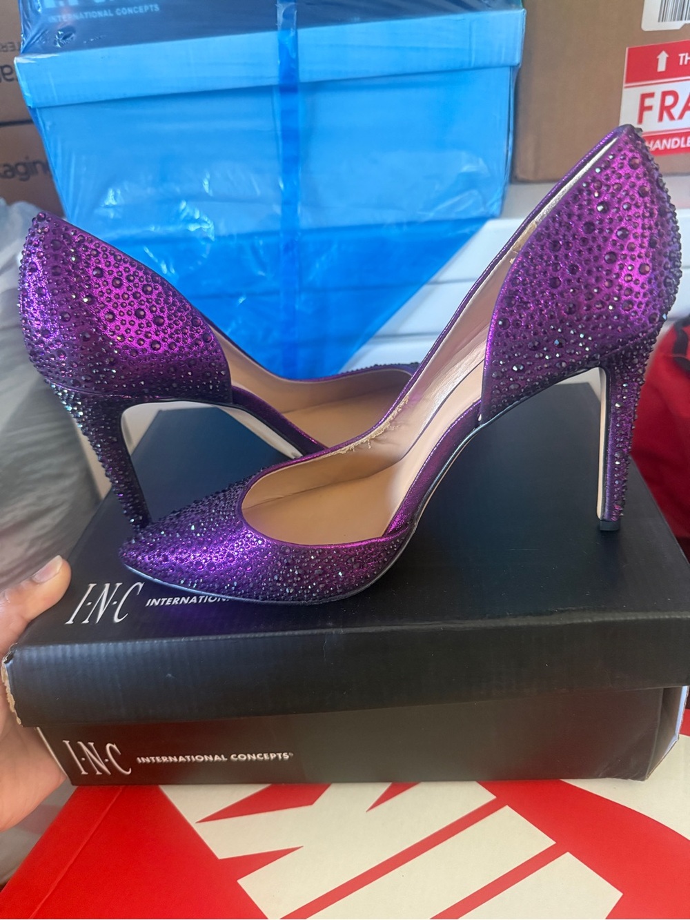 INC International Concepts Purple Crystal-Embellished Pointed Toe Heels